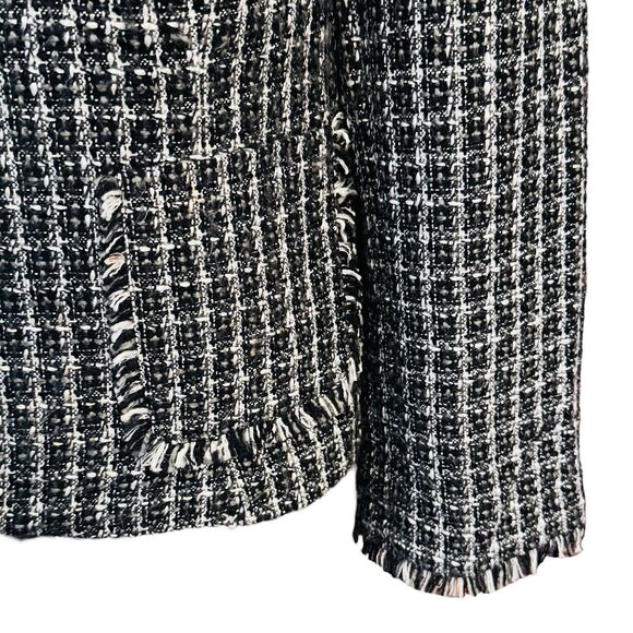 George Woman Tweed Fringe Edge Blazer Jacket Open Front Black White Sz 16W - Picture 5 of 11